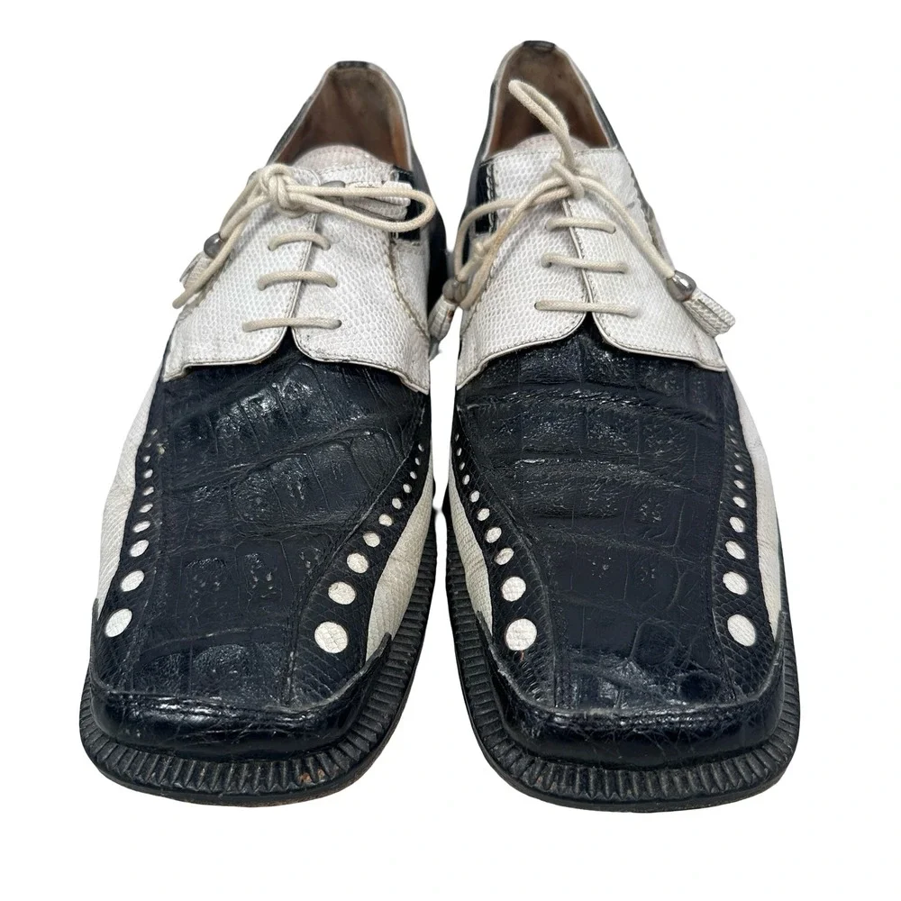 Slickexotica Mens Black White Crocodile Lizard Leather Spectator Shoes Size 9.5